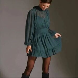 ⭐️ Let Me Be Mock Neck Sheer Floral Boho Peasant Hipster Hippie Art Mini Dress